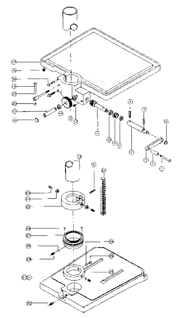 Production_Table_And_Base_Assembly Diagram and Parts List for 1150HD  Powermatic Drill Press