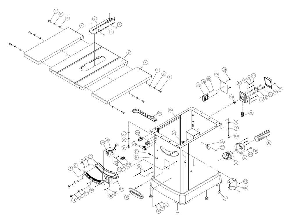 Fig-0 Diagram and Parts List for PM23150K  Powermatic Table Saw