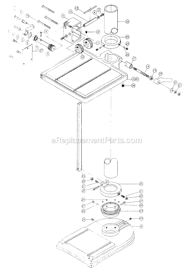 Production  Tilting Table WTable Raising Rack Diagram and Parts List for 1200 20Inch. Powermatic Drill Press