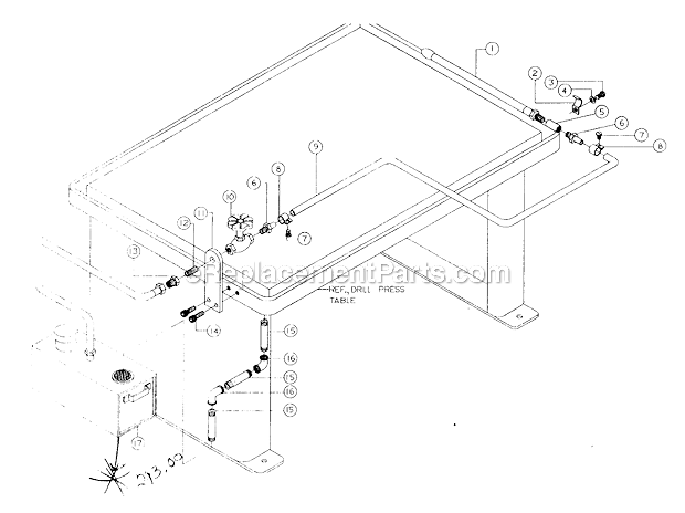 Coolant Kit 1 Spindle (Optional) Diagram and Parts List for 1200 20Inch. Powermatic Drill Press