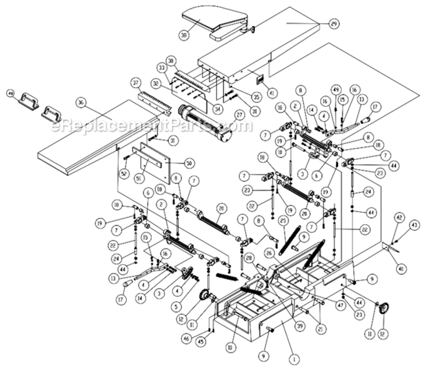 Table_Assembly Diagram and Parts List for 1285 1791307 Powermatic Planer Jointer
