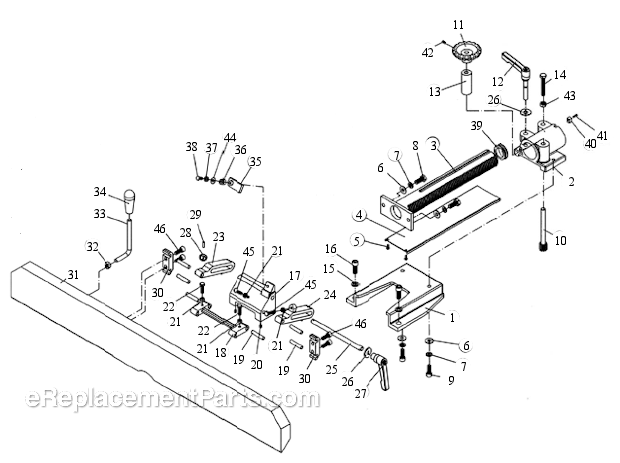 Fence Assembly Diagram and Parts List for 1285  Powermatic Planer Jointer