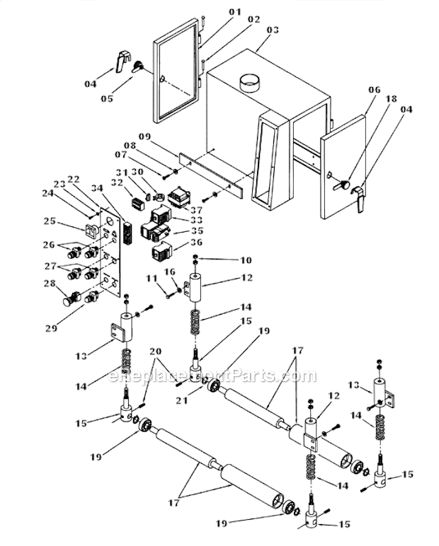 Electricity Control And Upper Adj Roller Diagram and Parts List for 1632 1791250 Powermatic Sander Polisher