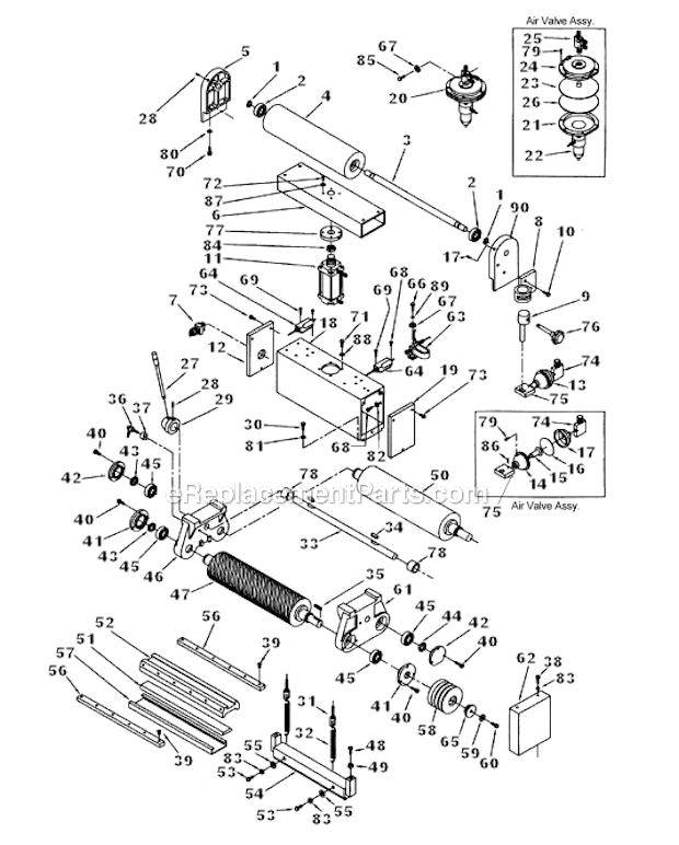 Sanding Drum Assembly Diagram and Parts List for 1632 1791250 Powermatic Sander Polisher