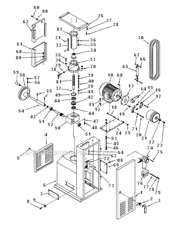 Base And Table Adjust Assembly Diagram and Parts List for 1632 1791250 Powermatic Sander Polisher