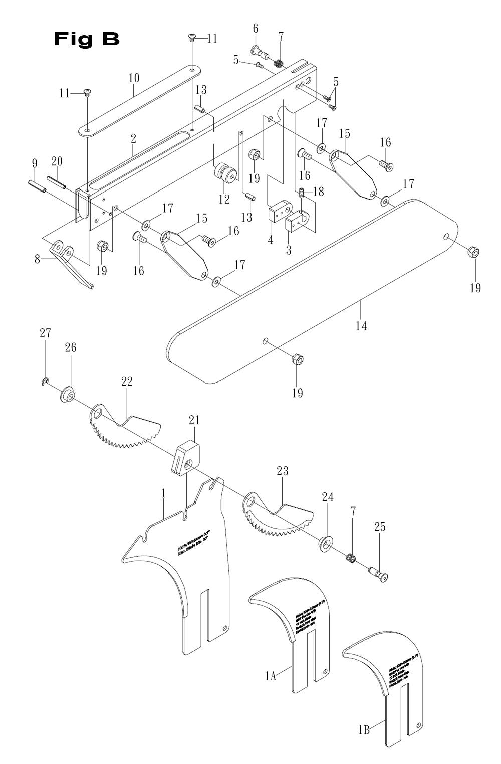 Fig-B Diagram and Parts List for 1791000K  Powermatic Table Saw