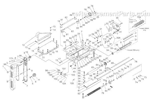Page A Diagram and Parts List for 209-3 1791297 Powermatic Planer Jointer
