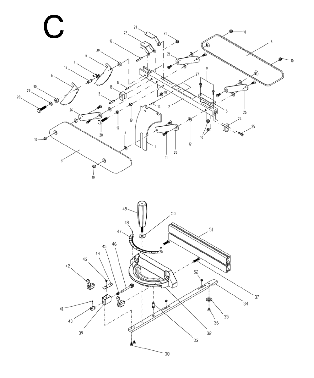 Fig-C Diagram and Parts List for 1791229K  Powermatic Table Saw