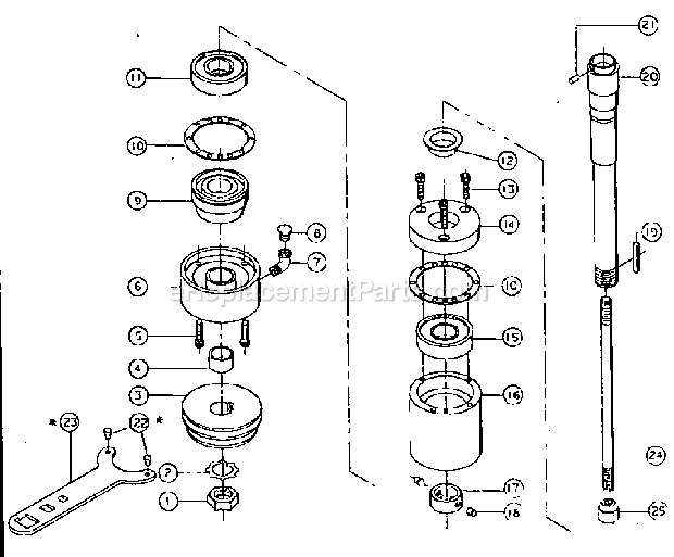 Spindle Assembly Diagram and Parts List for 26  Powermatic Shaper