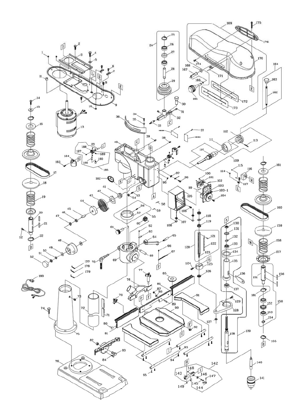 Fig-0 Diagram and Parts List for 1792800  Powermatic Drill Press