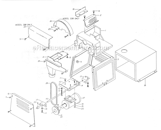 Base_Assembly Diagram and Parts List for 33-B  Powermatic Sander Polisher