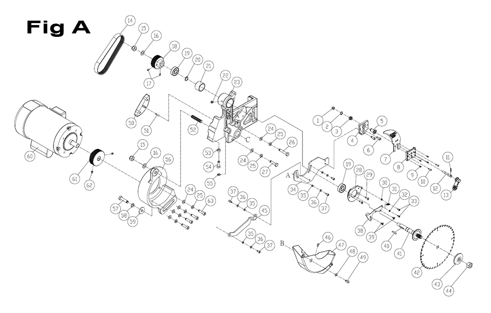 Fig-A Diagram and Parts List for PM23130K  Powermatic Table Saw