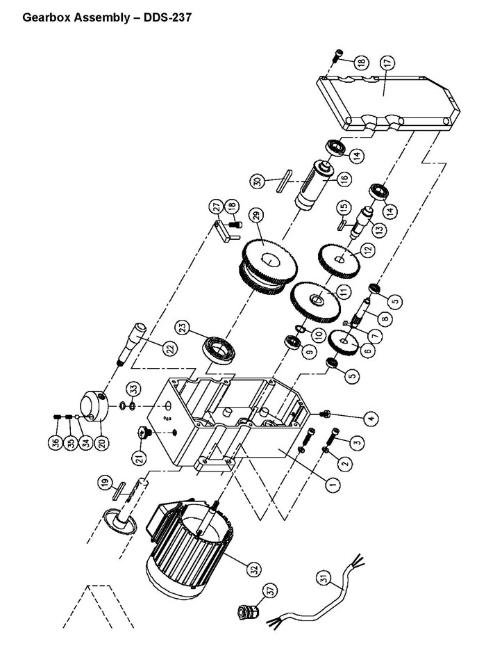 Section 4 - Gear Box Assembly Diagram and Parts List for DDS-237 1791320 Powermatic Belt or Drum Sander