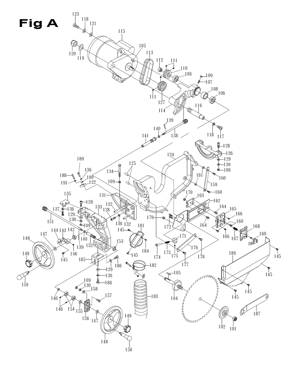 Fig-A Diagram and Parts List for 1791001K  Powermatic Table Saw