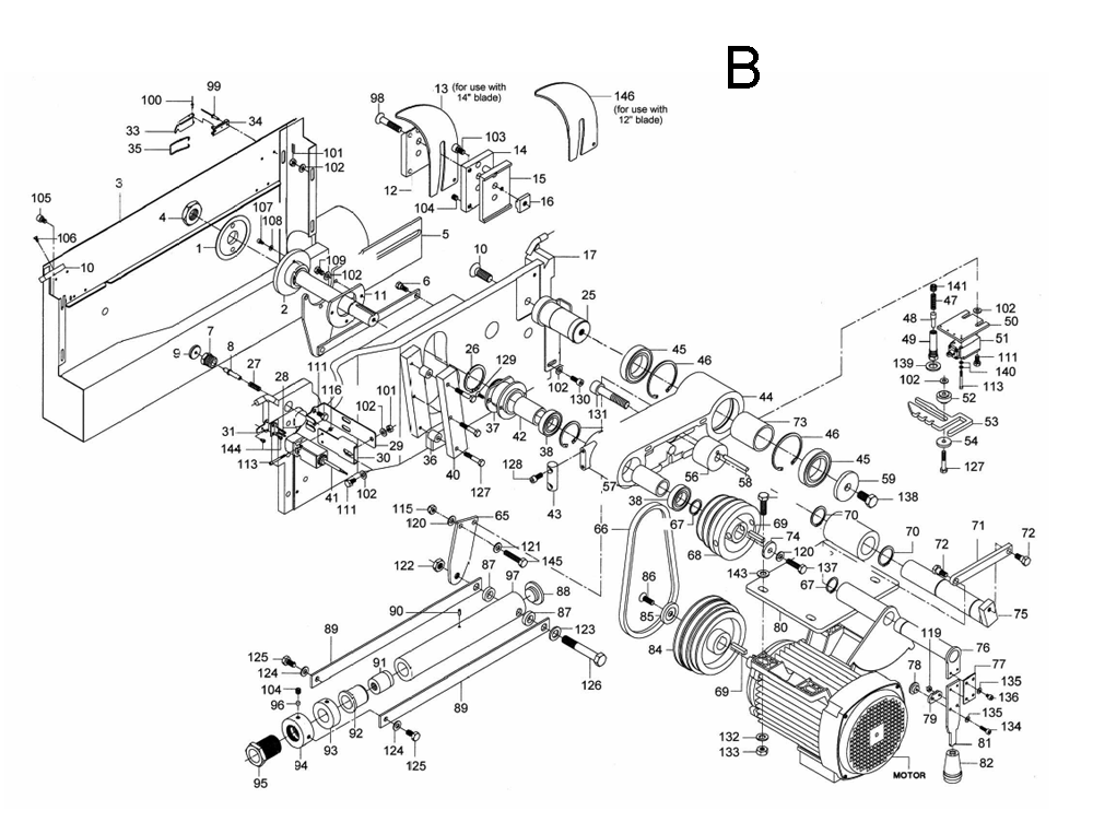 Fig-B Diagram and Parts List for 1791288K  Powermatic Chop Saw