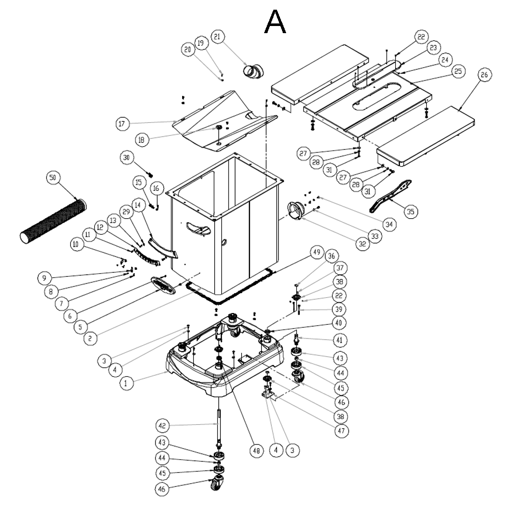 Fig-A Diagram and Parts List for 1792017K  Powermatic Table Saw