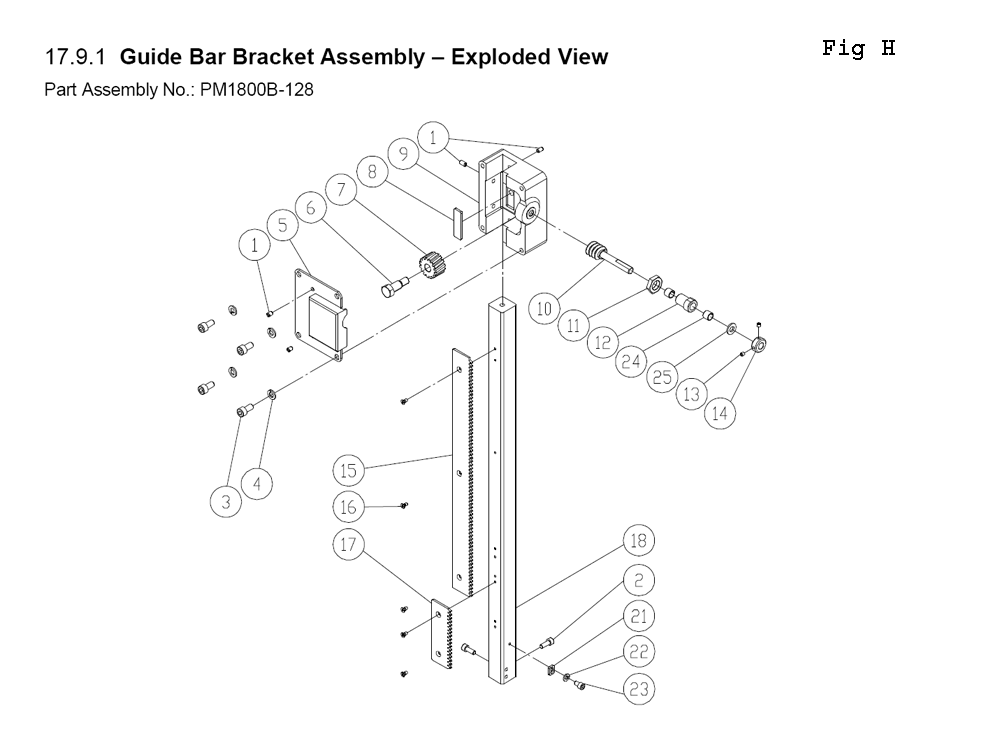 Fig-H Diagram and Parts List for PM1800B-3 1791801B Powermatic Band Saw