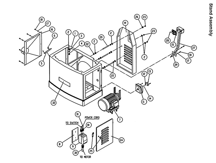 Stand Assembly Diagram and Parts List for 1285 1791241 Powermatic Planer Jointer
