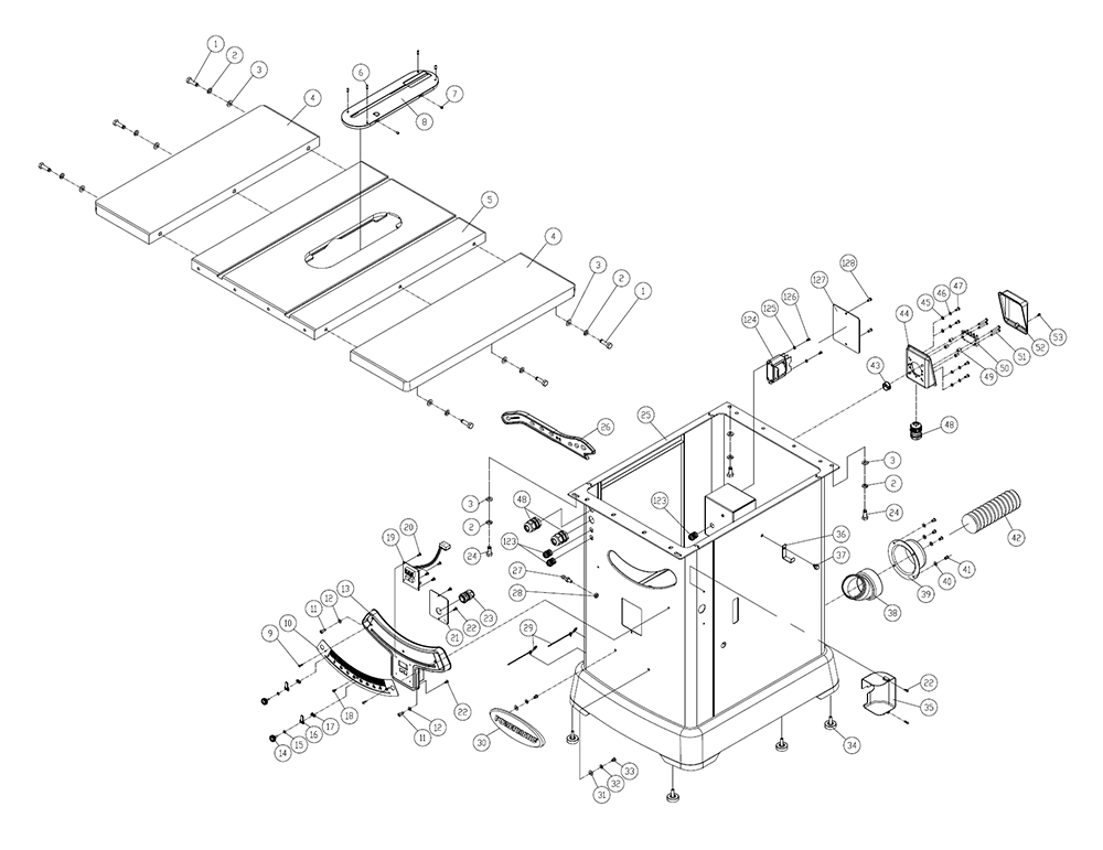 Fig-0 Diagram and Parts List for PM25350RK  Powermatic Table Saw