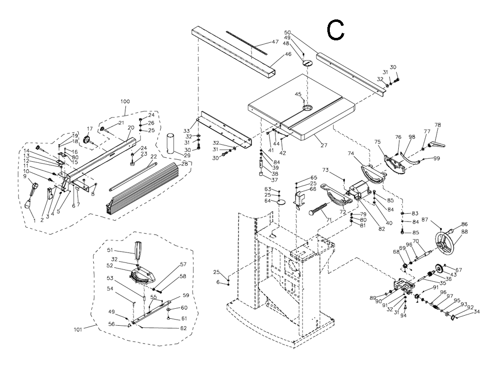 Fig-C Diagram and Parts List for 1791800  Powermatic Band Saw