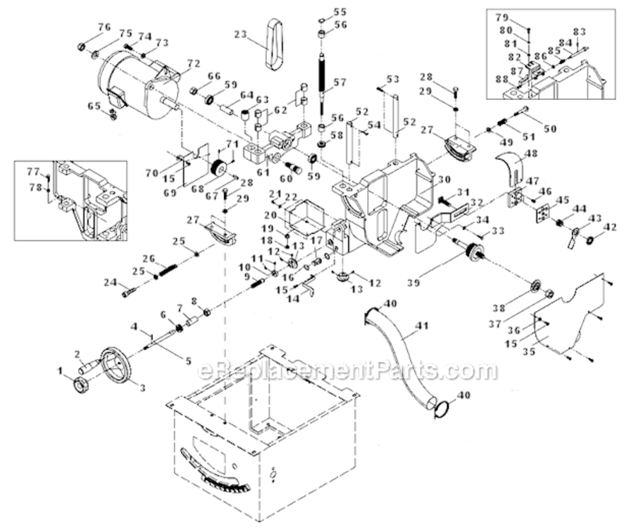 Motor_And_Trunnion_Assembly Diagram and Parts List for 64B 1791230K Powermatic Table Saw