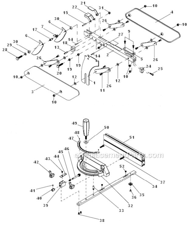Blade_Guard_And_Miter_Gauge_Assemblies Diagram and Parts List for 64B 1791230K Powermatic Table Saw