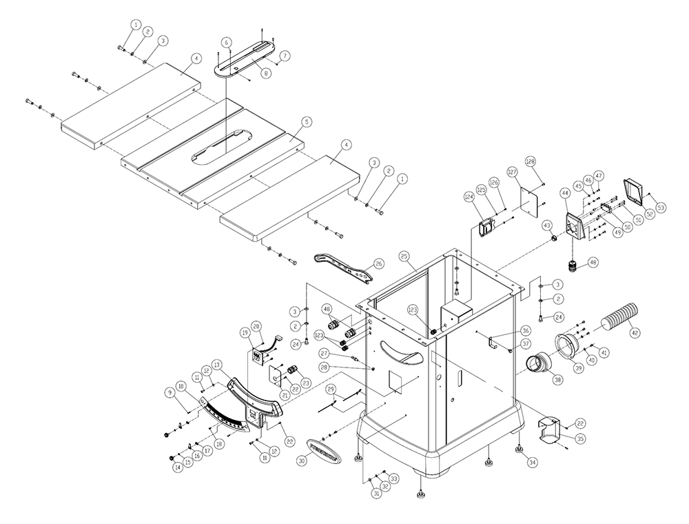 Fig-0 Diagram and Parts List for PM25150K  Powermatic Table Saw