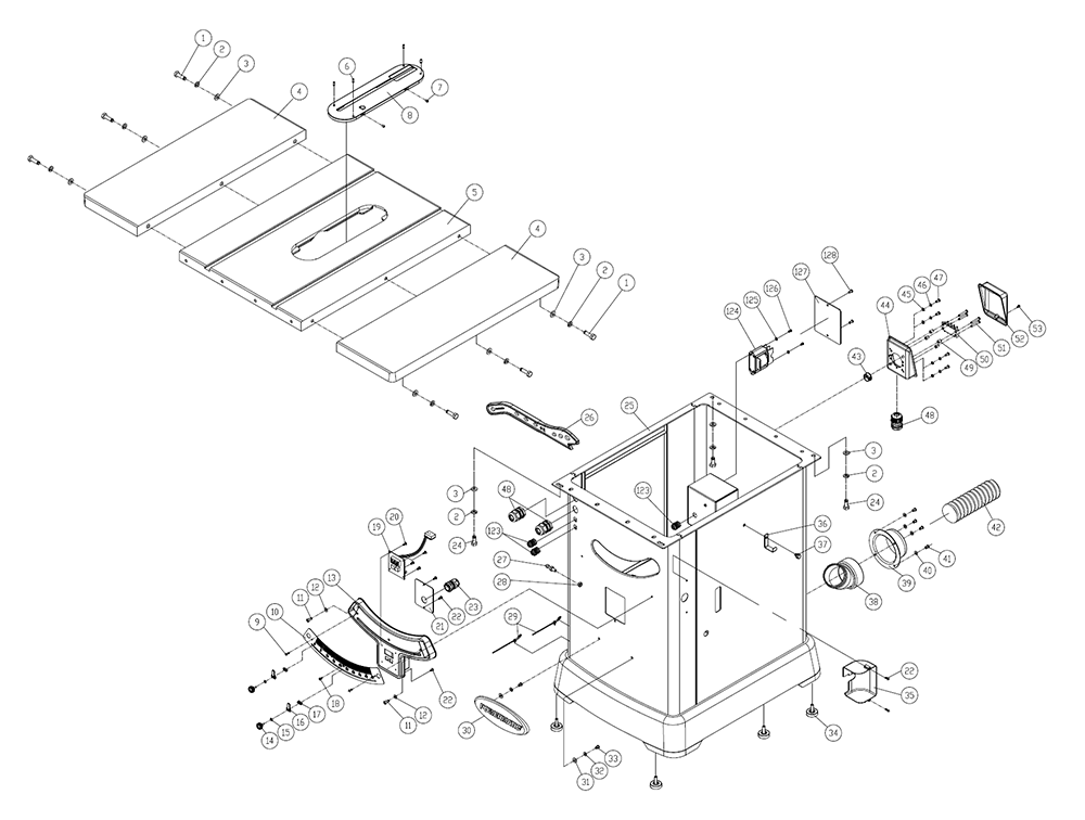 Fig-0 Diagram and Parts List for PM25130K  Powermatic Table Saw