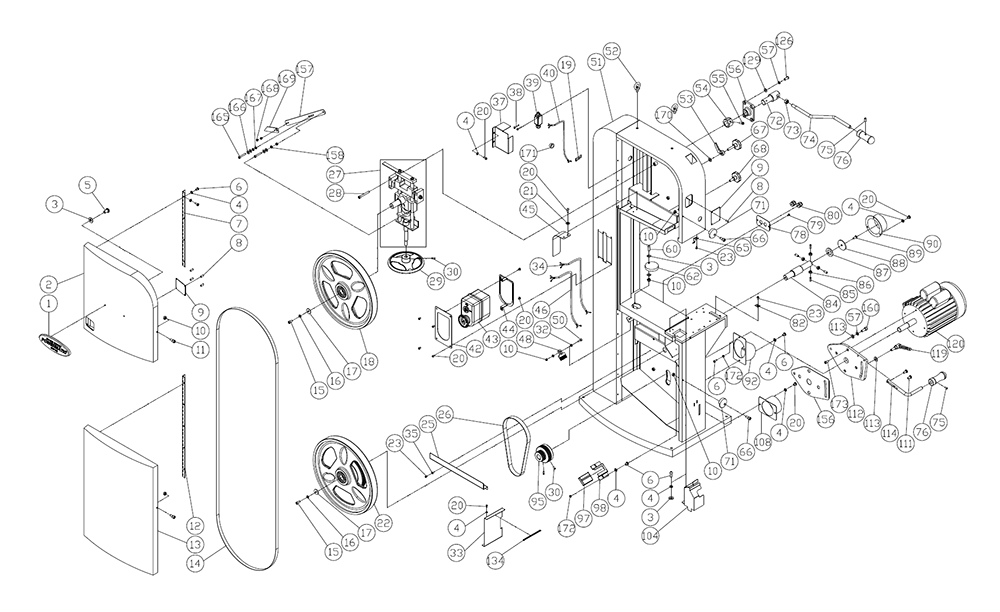 Fig-0 Diagram and Parts List for 1791258B  Powermatic Band Saw