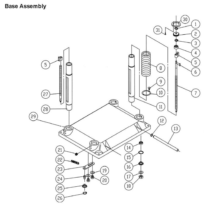 Base Assembly Diagram and Parts List for 209 1791296 Powermatic Planer Jointer