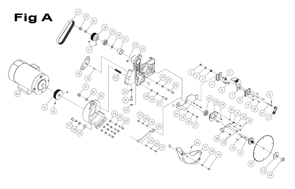 Fig-A Diagram and Parts List for PM25330K  Powermatic Table Saw