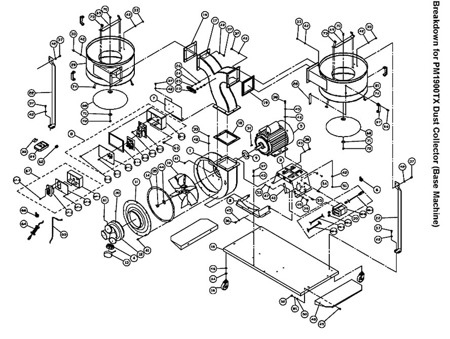 Section 1 - Base Machine Diagram and Parts List for PM1900 1792073K Powermatic Dust Collector
