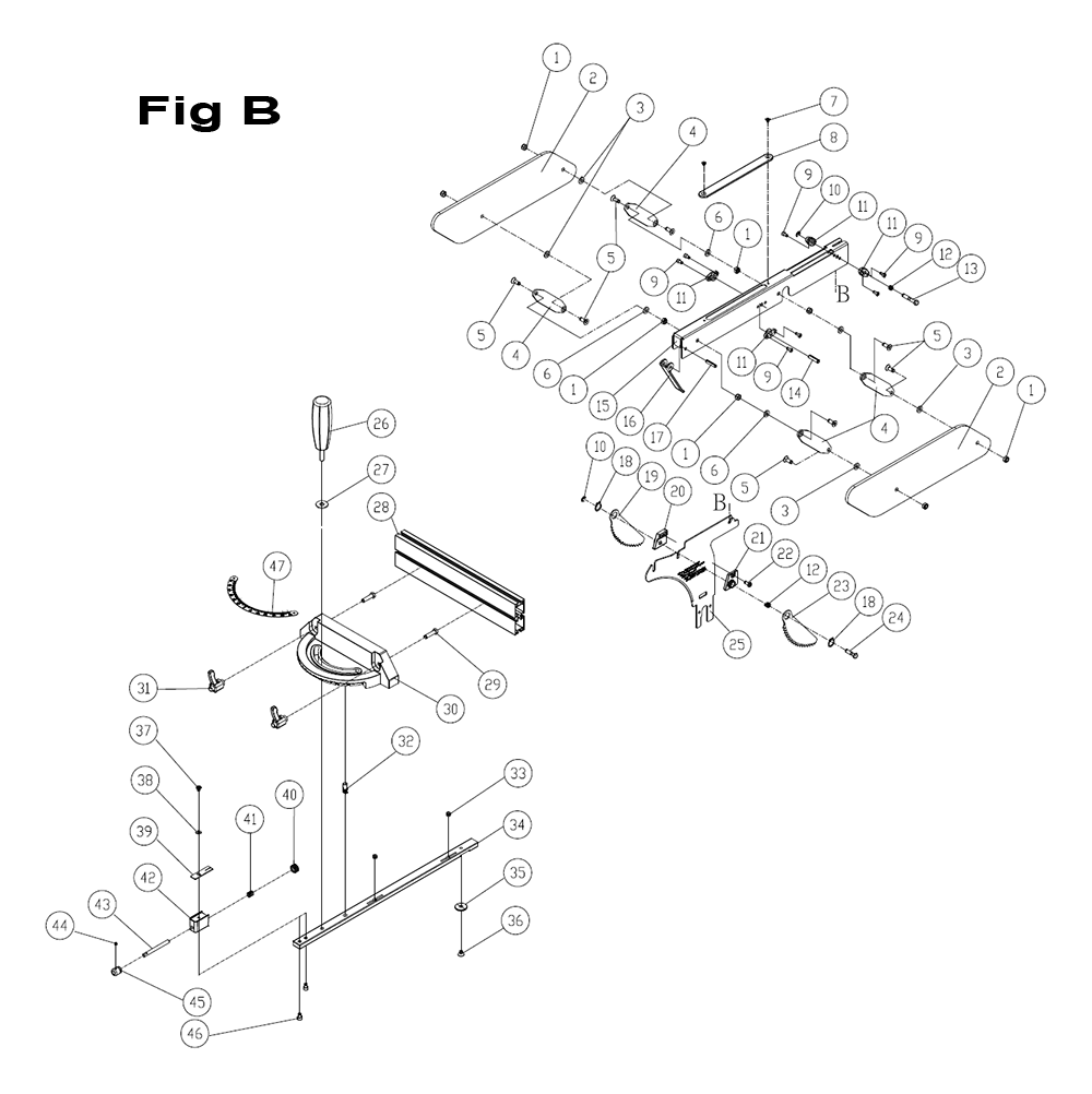 Fig-B Diagram and Parts List for PM25350WK  Powermatic Table Saw
