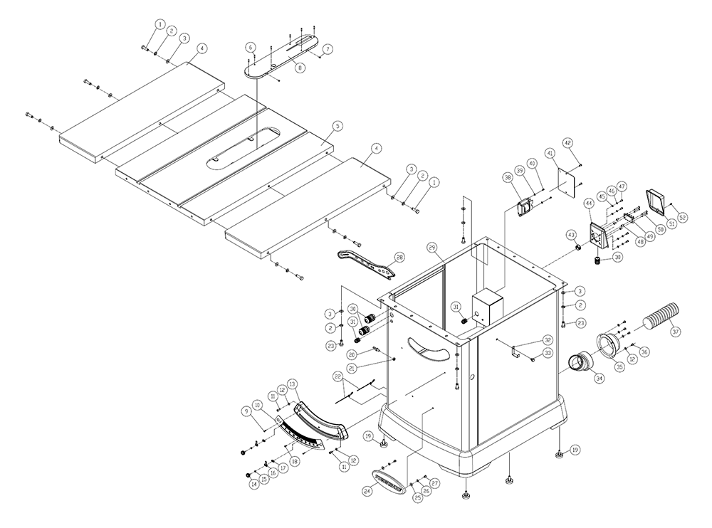 Fig-0 Diagram and Parts List for PM375350K  Powermatic Table Saw