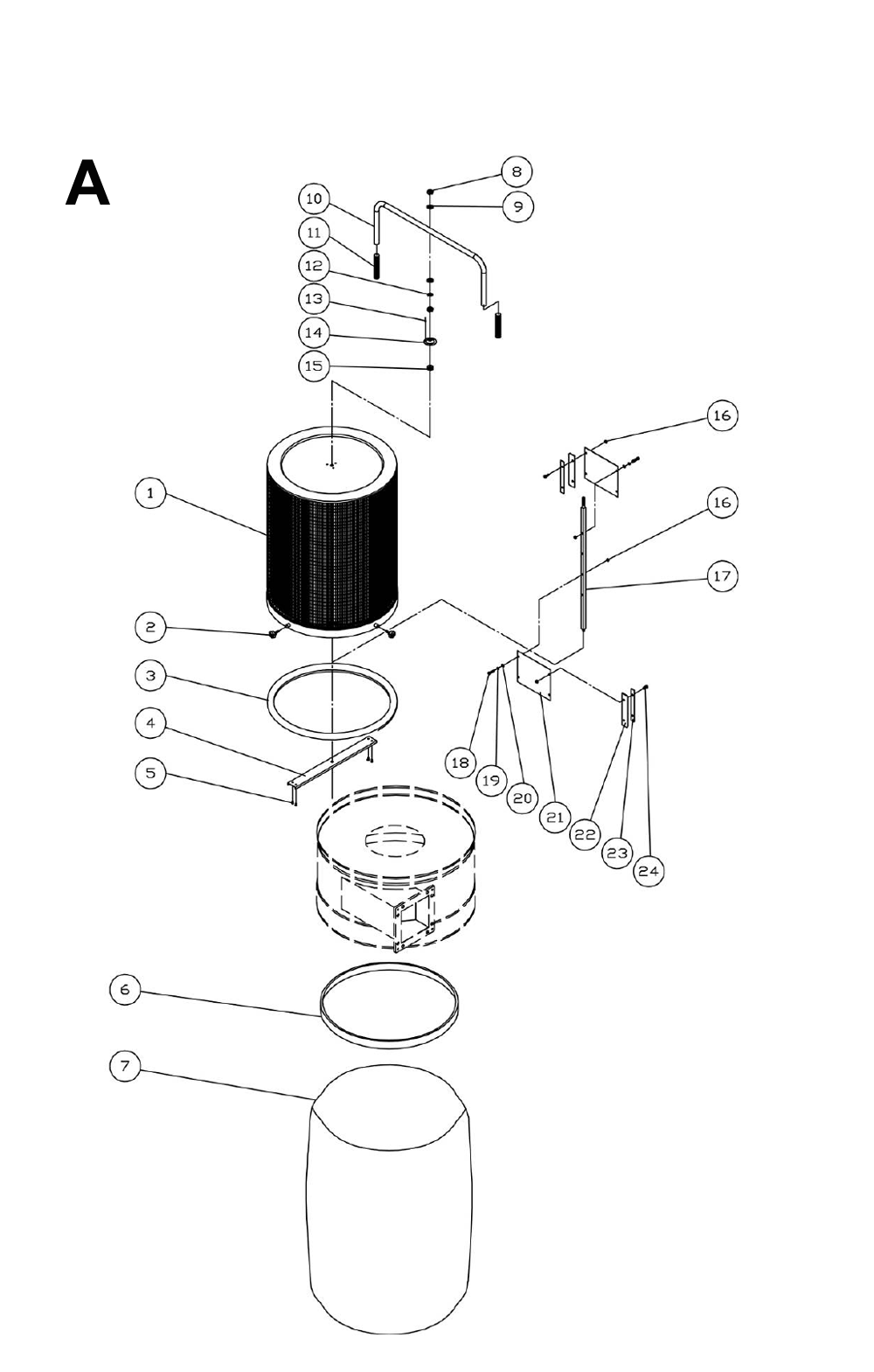 Fig-A Diagram and Parts List for 1791077CK  Powermatic Dust Collector