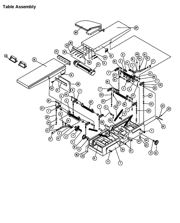 Table Assembly Diagram and Parts List for 1285 1791241 Powermatic Planer Jointer