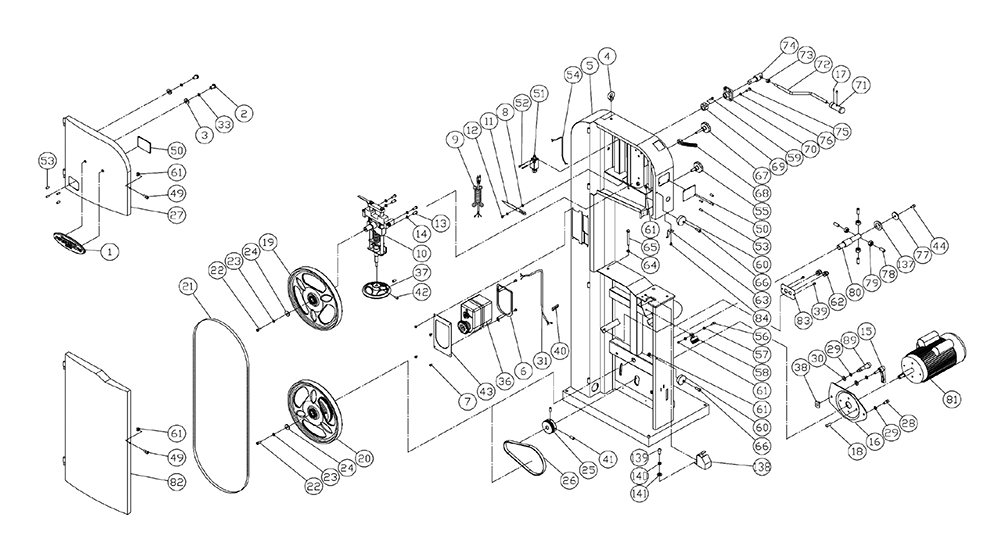 Fig-0 Diagram and Parts List for 1791500  Powermatic Band Saw
