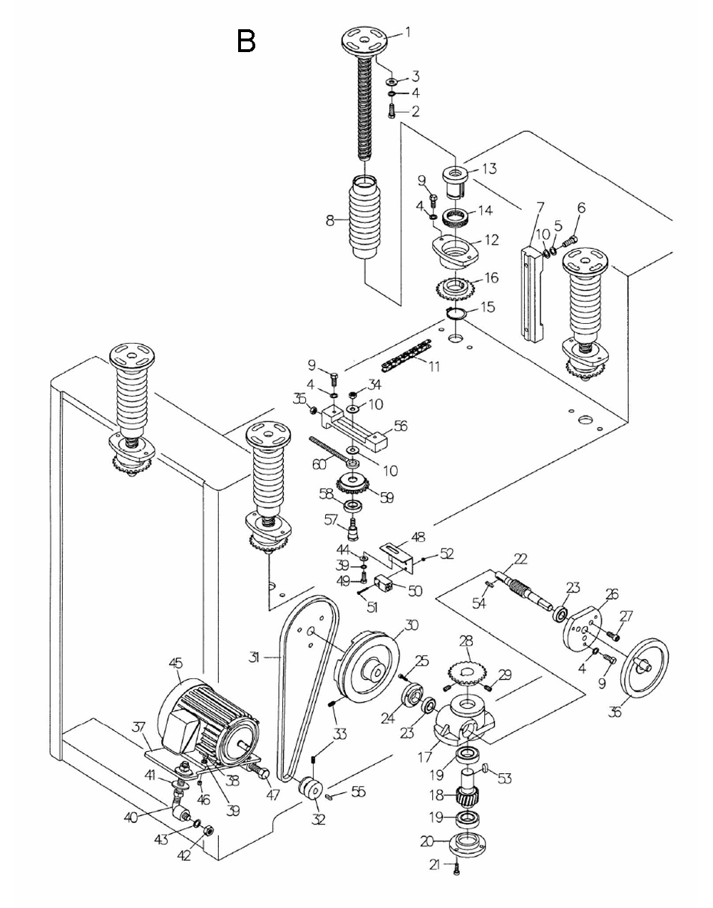 Fig-B Diagram and Parts List for 1790825  Powermatic Sander Grinder