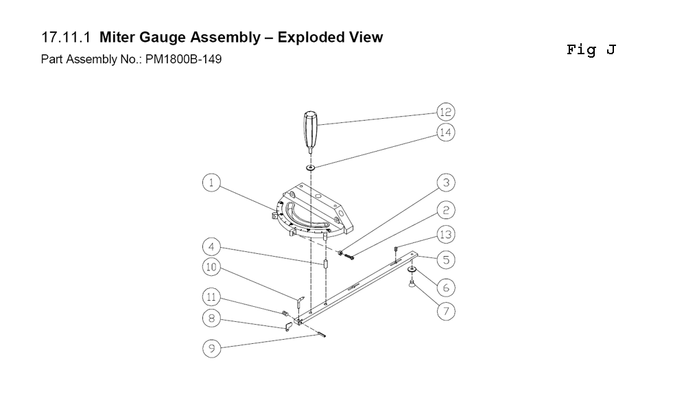 Fig-J Diagram and Parts List for PM1800B-3 1791801B Powermatic Band Saw