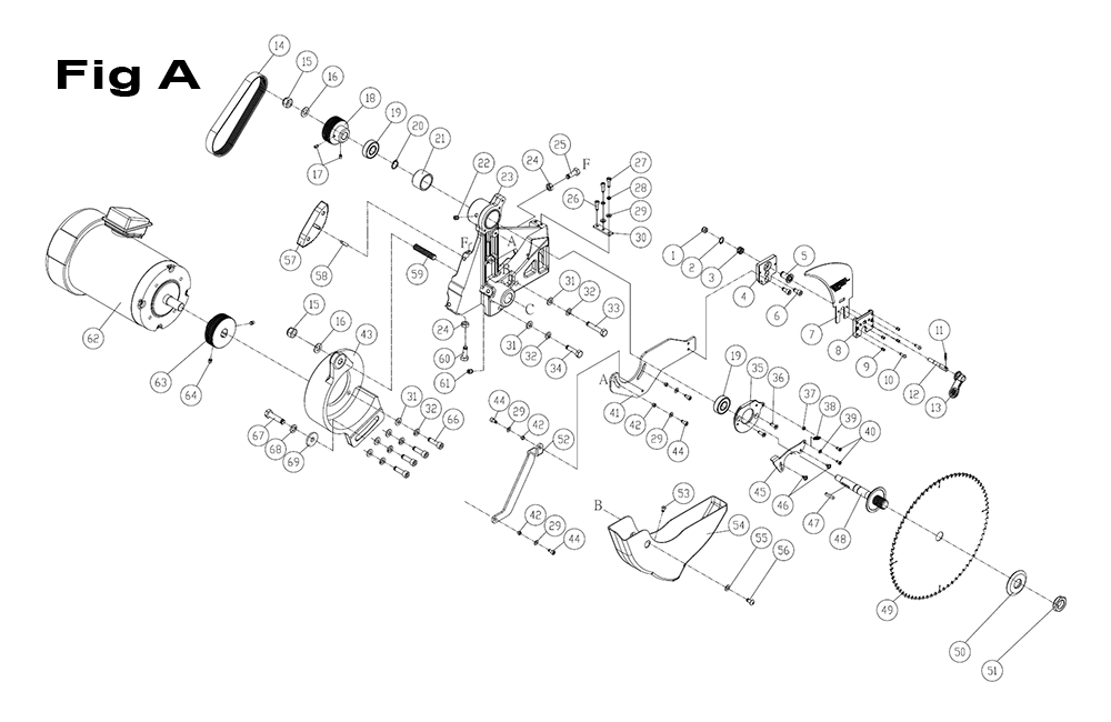 Fig-A Diagram and Parts List for PM375350K  Powermatic Table Saw