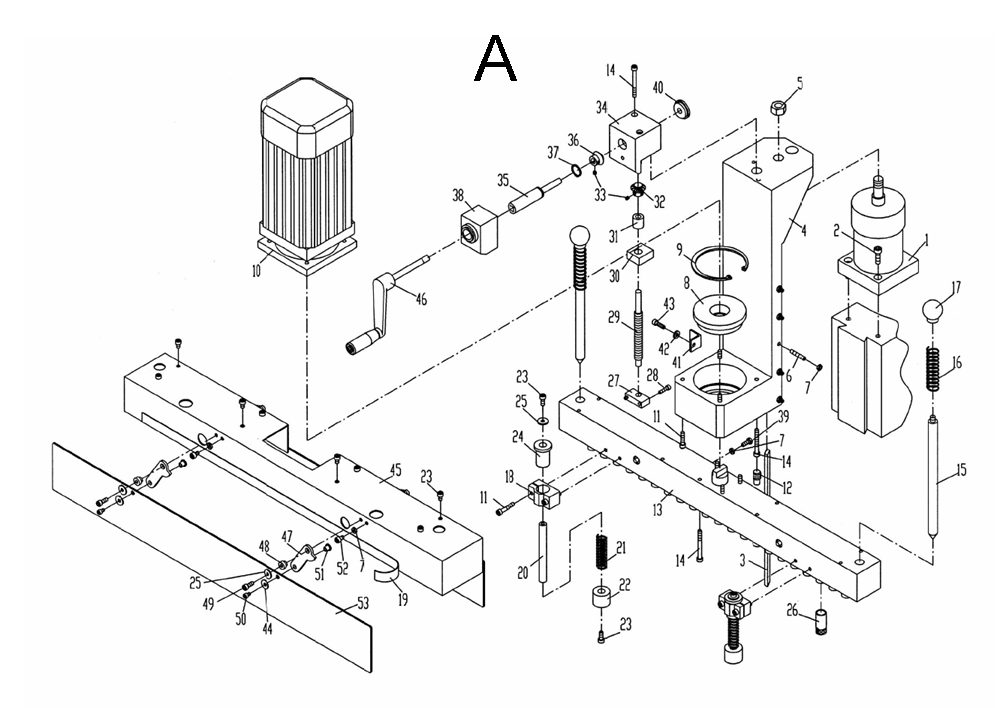 Fig-A Diagram and Parts List for 1791301  Powermatic Boring Machine