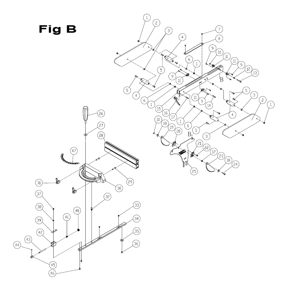 Fig-B Diagram and Parts List for PM25330K  Powermatic Table Saw