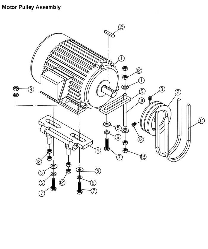 Motor Pulley Assembly Diagram and Parts List for 1285 1791241 Powermatic Planer Jointer