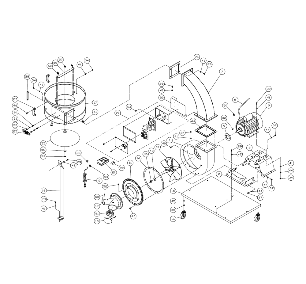 Fig-0 Diagram and Parts List for 1791077CK  Powermatic Dust Collector