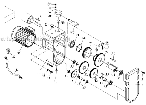 Gearbox Assembly Diagram and Parts List for DDS-237  Powermatic Sander Polisher