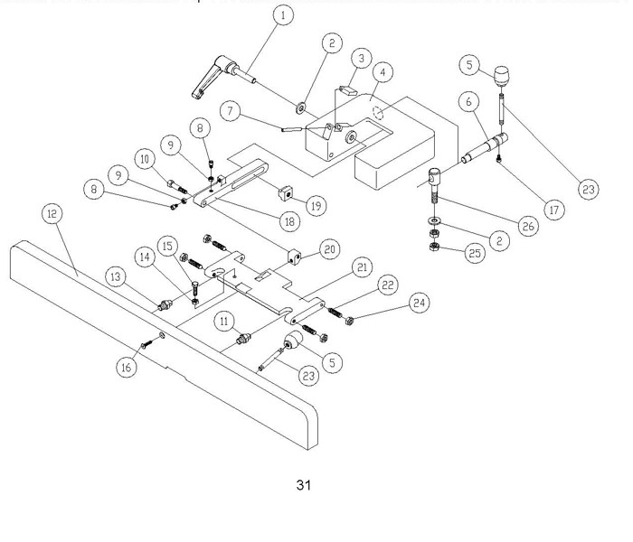 Section 1 Diagram and Parts List for 54A 2042374 Powermatic Planer Jointer