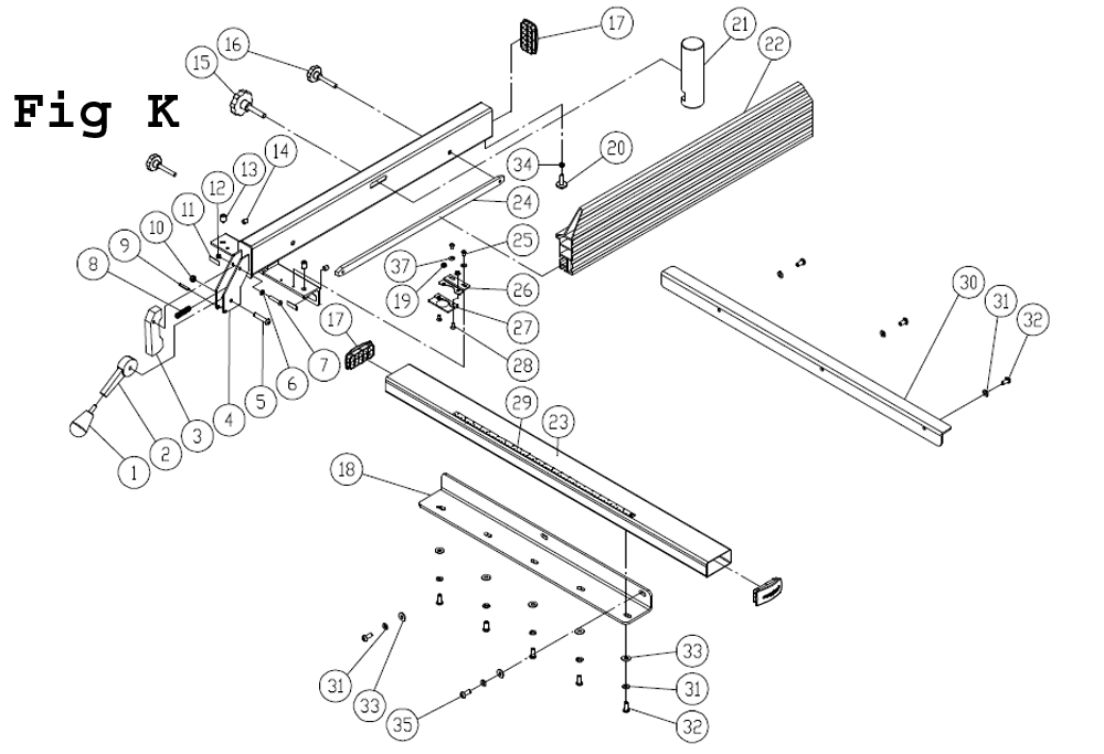 Fig-K Diagram and Parts List for PM1800B 1791800B Powermatic Band Saw