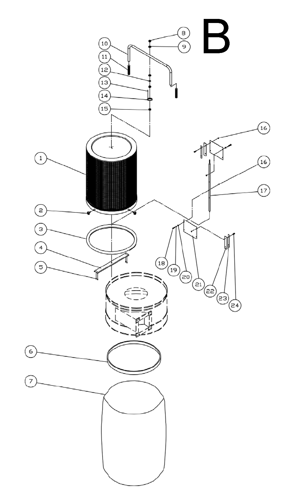 Fig-B Diagram and Parts List for 1792071K  Powermatic Dust Collector