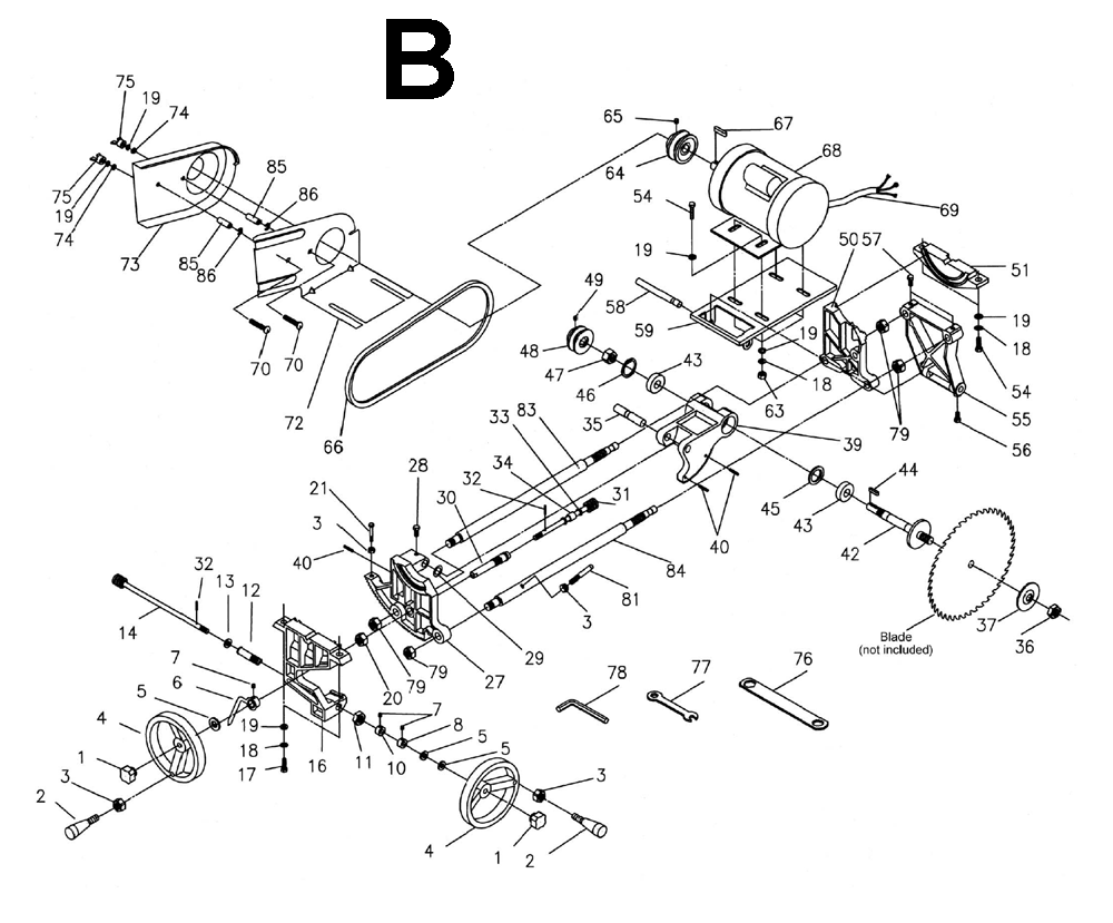 Fig-B Diagram and Parts List for 1791270K  Powermatic Table Saw