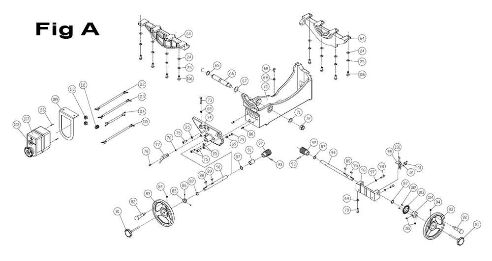 Fig-A Diagram and Parts List for PM25150WK  Powermatic Table Saw